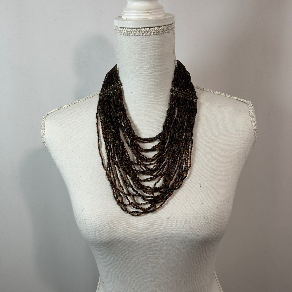 Sarah's Beads Necklace Brown Black Seed Bead Multi-Strand Statement Jewelry